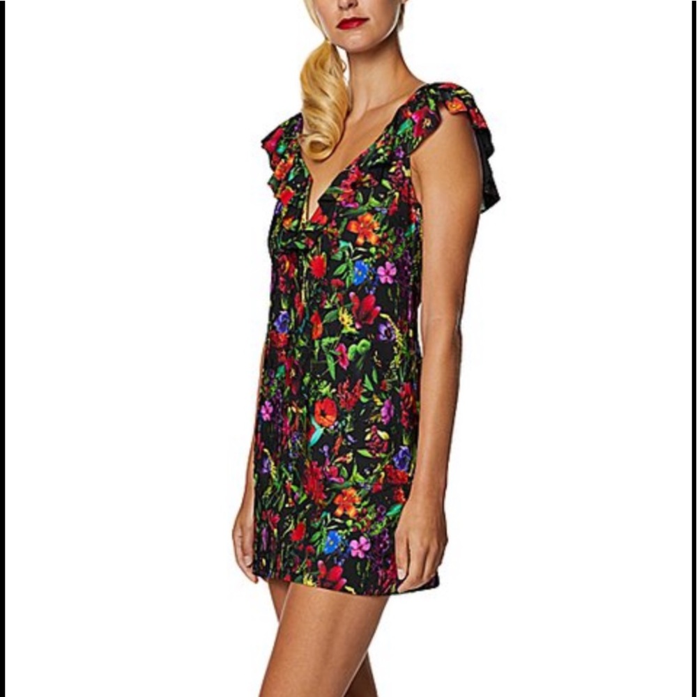Tahari Black Floral Ruffle Beach Swim Dress